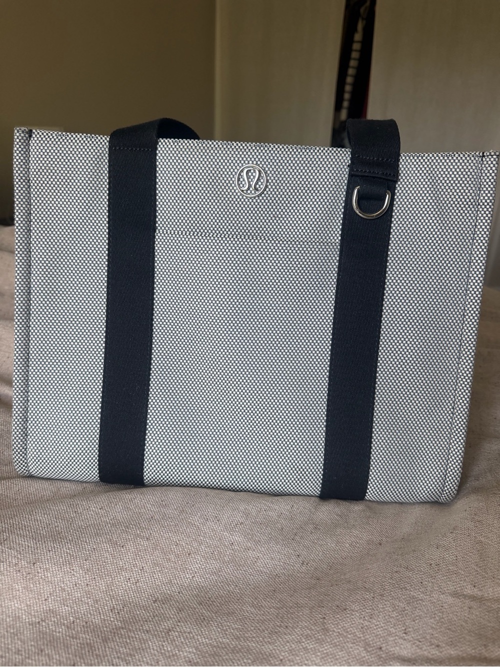 lululemon athletica Black and White Canvas Laptop Tote